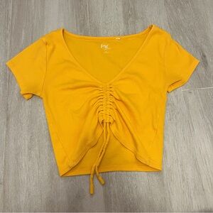 PACSUN YELLOW CROPPED SCRUNCH TOP SIZE US S